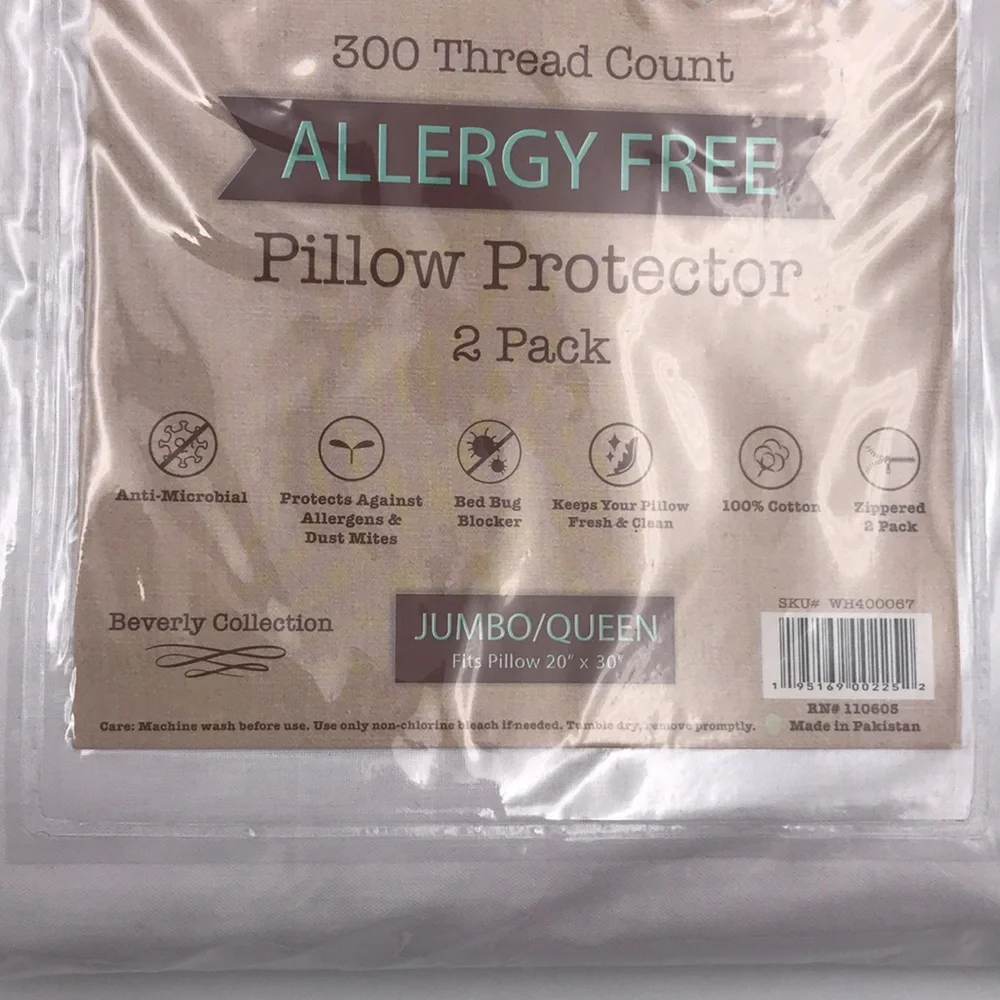 300 TC Allergy Free Cotton Queen Pillow Protector 2 Pack